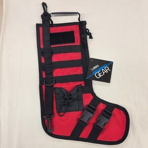 Red and Black Tactical Holiday Stocking W/ Pocket and Molle Straps